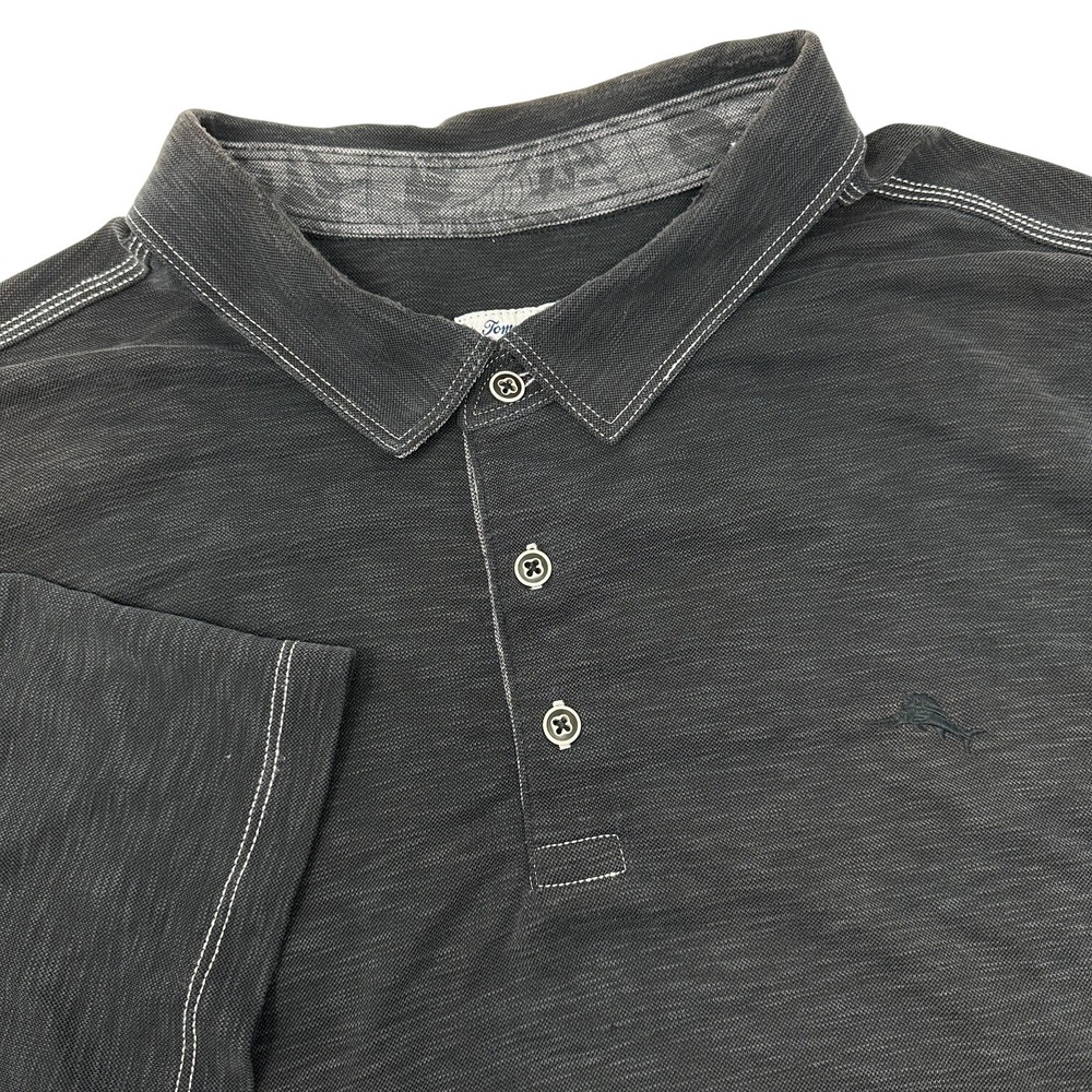 Tommy Bahama Mens Emfielder Polo Shirt Charcoal Gray Contrast Stitching XL